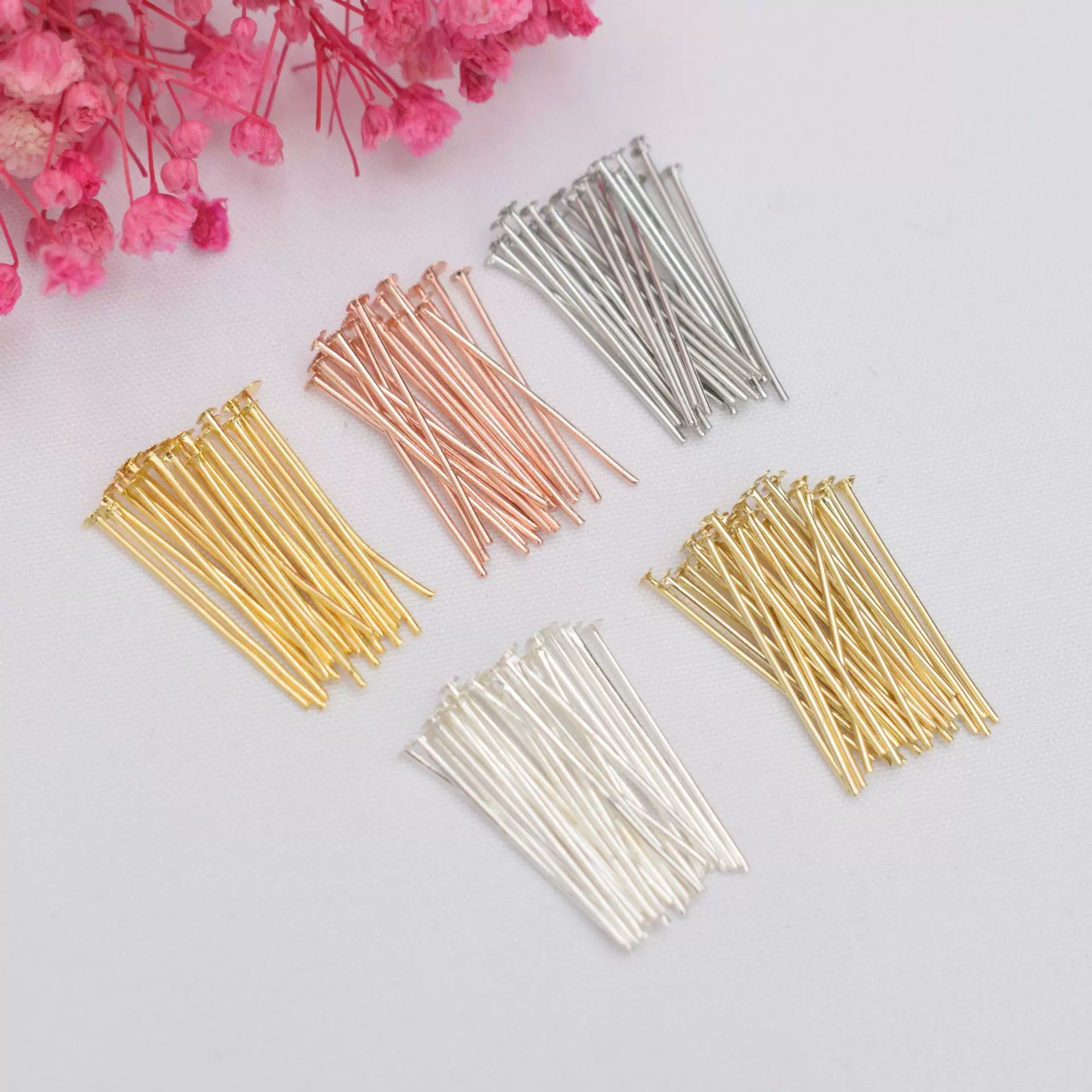 保色14K包金T字针配件平头针 diy手工串珠耳环耳钉耳饰品材料