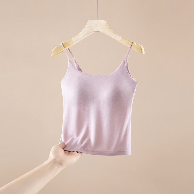 【Jianrou】Bra-Free Integrated Tencel Linen Camisole for Women, Summer Solid Color Inner and Outer Wear Top