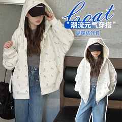 女童外套春秋款2025新款中大童洋气时髦显瘦碎花连帽拉链开衫外套