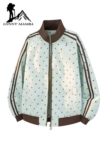 Designer star-patterned jacket for women, 2026 new spring/autumn style, petite-sized, striped, loose-fitting, casual sports baseball jacket