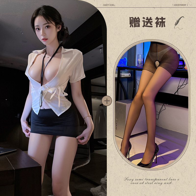 Set+black open crotch socks