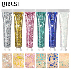 QIBEST フラッシュアイシャドウスパンコールクリームフェイスとボディ偏光スパンコールクリームハイライトカラフルなブライトニングセットステージメイク