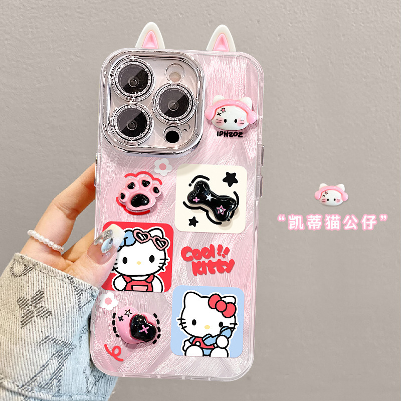 猫爪kt猫ぬいぐるみ対応 Apple 16羽纱スマホケース 15promax可愛い17漫画風13高級感14|undefined