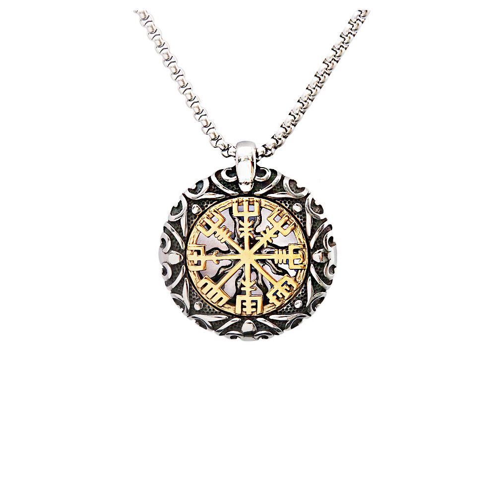 New Titanium Steel Men's Necklace Pendant with Hollow Compass Viking Jewelry Accessories_voghion.com