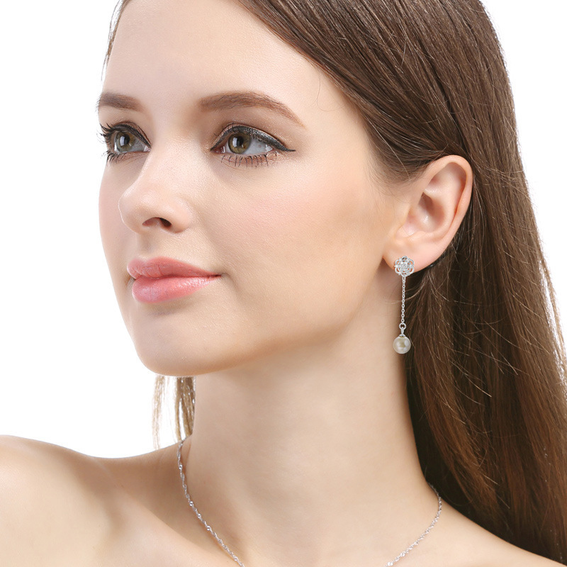 Jiaojiao amor estilo creativo japonés y coreano personalidad pendientes de perla S925 plata esterlina zircon nieve pendientes largos joyerías de moda femenina