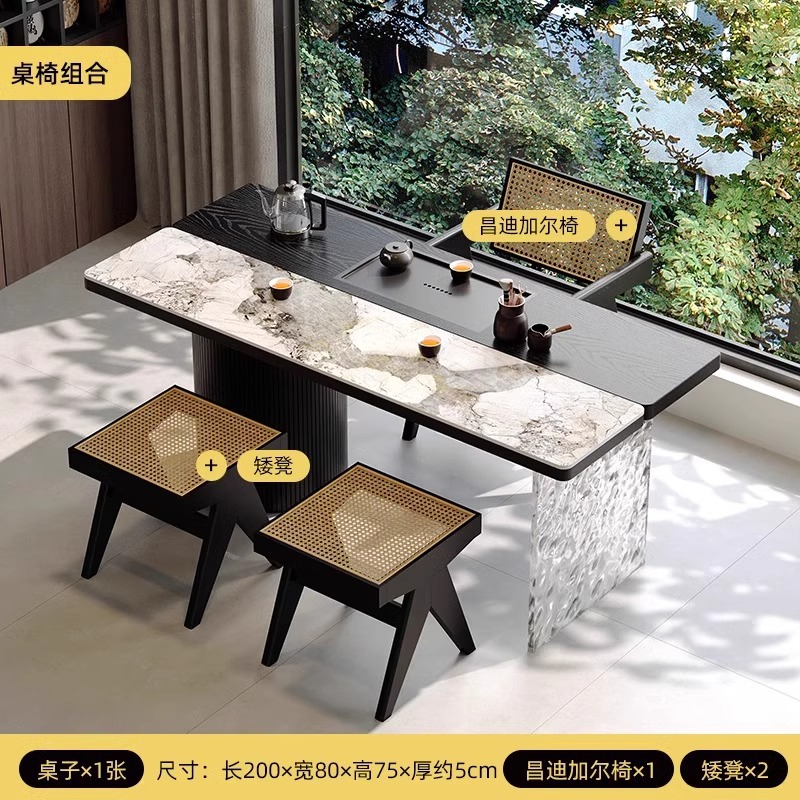 외관 조합 5: 티 테이블 200cm+1K 의자+등나무 스툴 2개