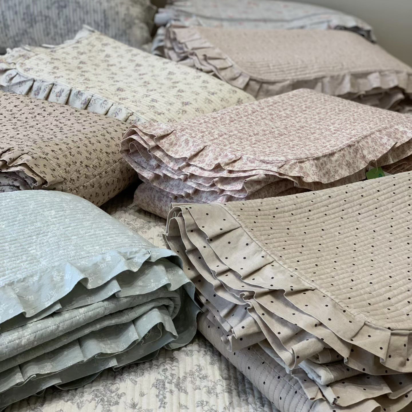 Big Goose Cotton and Linen Bed Cover Korean Small Fresh Floral Double-Sided Pure Cotton Three-Piece Set All-Season Universal All-Cotton Quilted Bed Sheet