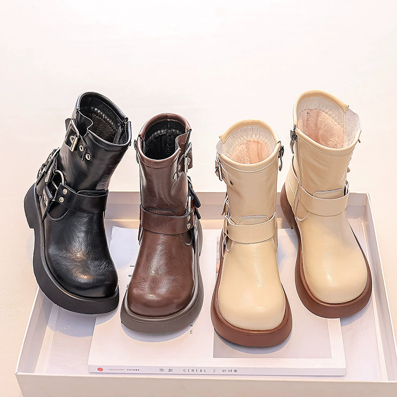 От имени девочек Martin ботинки детские кожаные укороченные сапоги 2023 новые детские осенне-зимние девочки зимняя хлопковая обувь