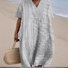 2025新品欧美服装跨境外贸亚马逊女装爆品舒适宽松印花长款连衣裙