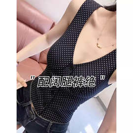 仅用于产品展示勿拍-美式复古波点V领吊带背心女夏外穿欧货洋气百