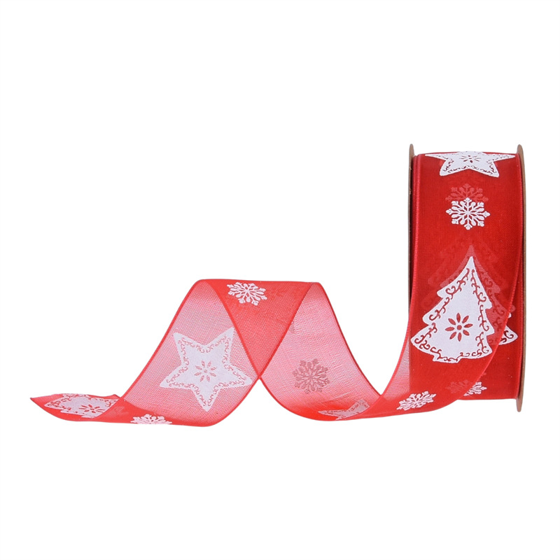 Transfronteriza 2,5 cm espuma de impresión árbol de Navidad cinta de hilo de nieve Navidad flores regalo embalaje cinta de poliéster en stock