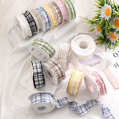 Plaid pleated ribbon 2.5cm linen elastic bubble wrinkle pre-wedding hand companion ribbon cake packaging box ribbon