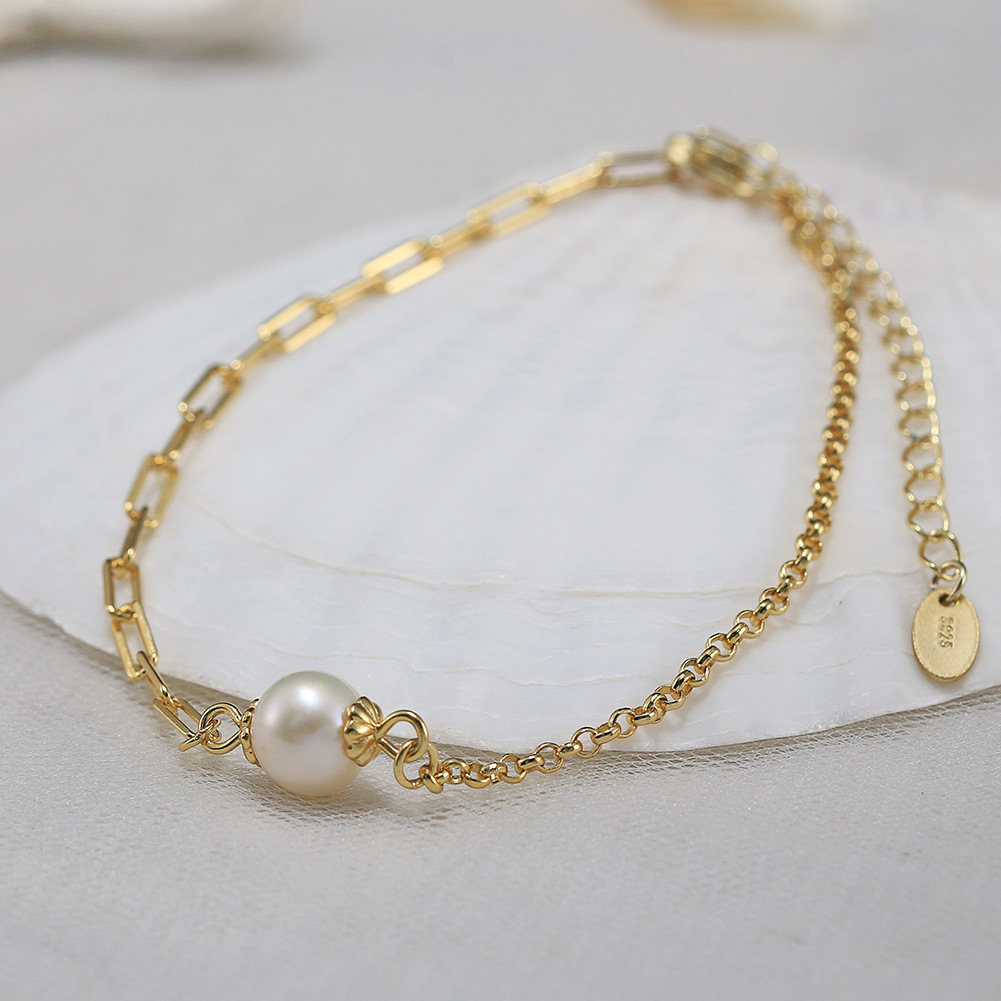 2g Weight 0.03µm Gold Plating Thickness Electroplating Gold Plating Process Spring Ring Trigger Clasp Closure Clasp Closure Type 14K Real Gold Plated, Platinum Plated Plating Material 925 Sterling Silver Pendant Material Stone-Free Inlay Material Bracelets Classification 925 sterling silver Chain Material Beaded Chain Chain Type 1 Piece Quantity Daily Occasion 925 Sterling Silver, Freshwater Pearl Material Geometric Pattern Women's Gender Simple Style Style Plating Craft 925 Sterling Silver Freshwater Pearl  Bracelets Simple Style 11
