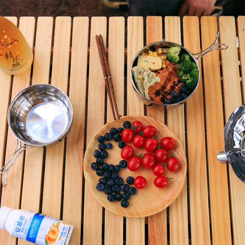 Outdoor camping 304 stainless steel folding bowl portable set of pots and picnic tableware multi-functional combination set of bowls and cookware