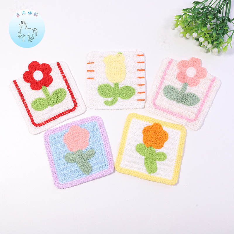 电脑绣花厂毛衣外套补丁贴发饰小配件方形郁金香花朵口袋刺绣布贴