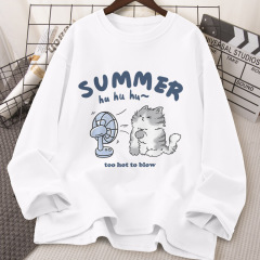 アメリカのファッションブランドの黒い純綿の長袖のtシャツの女性2024秋冬の薄いタイプはだらだらしています。
