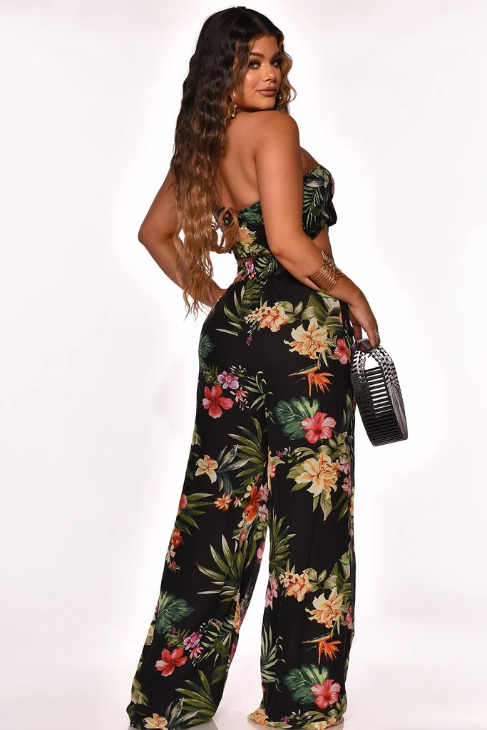 Printed Lace-Up Tube Top Trousers 2 Piece Set NSHT64345