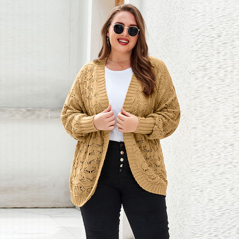 Independent station cross-border hot sale Autumn new pure color long-sleeved cardigan Women's European and American commuter all-match hollow sweater women