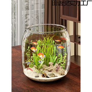 Fish Tank Ecological Tank Living Room Small New Desktop Ornamental Plastic Round One-Piece Imitation Glass Anti-Fall Indoor