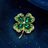 High-end brooch, green crystal lapel pin, clothing, accessory, Korean style, internet celebrity, four-leaf clover, flowered