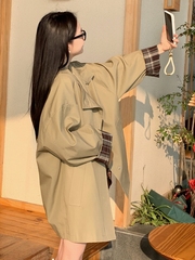 撞色短款风衣外套女2025初秋新款韩系小个子英伦风春秋感大衣百搭
