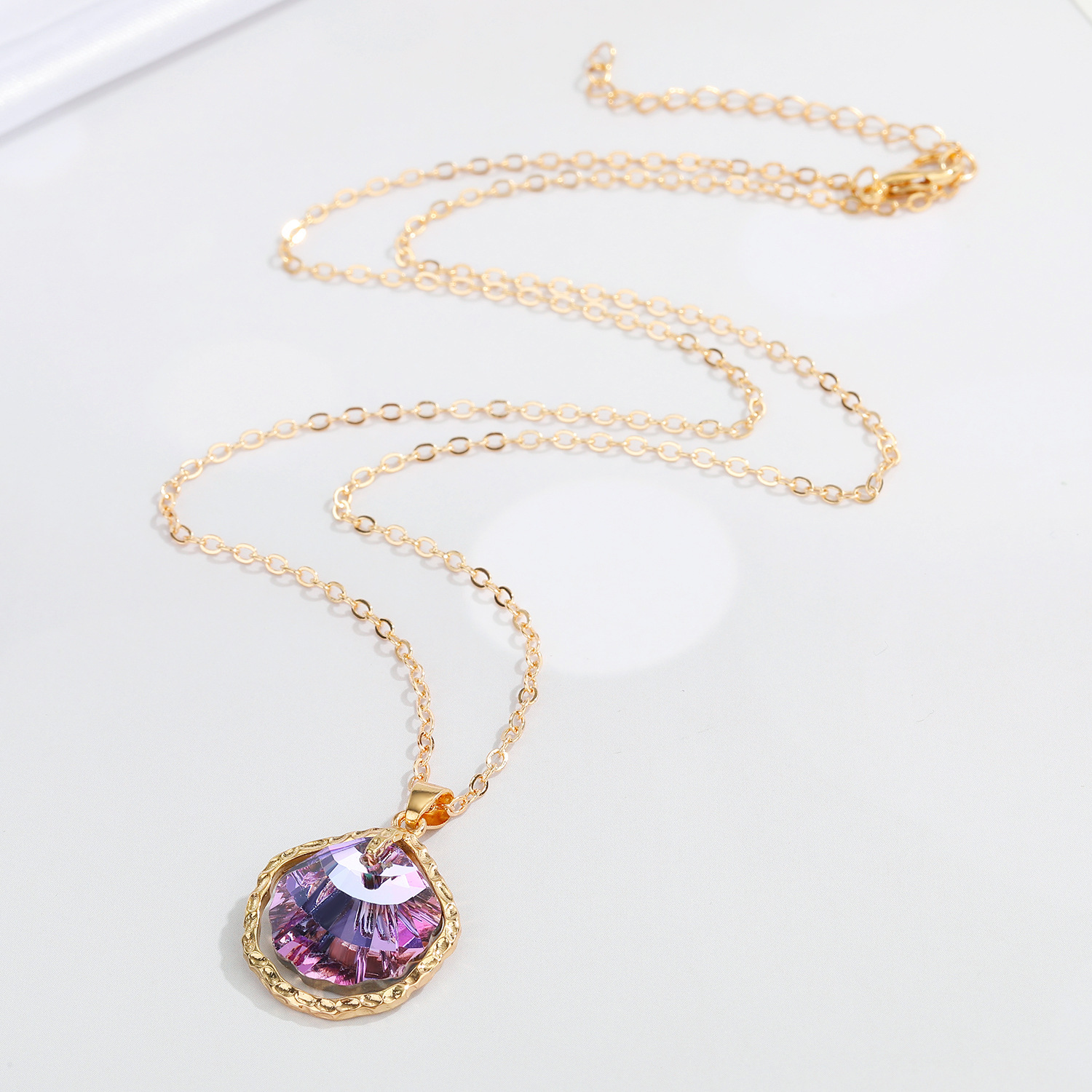 Jewelry Colorful Crystal Glass Necklace Simple Moon Pendant Clavicle Chain Jewelry display picture 8