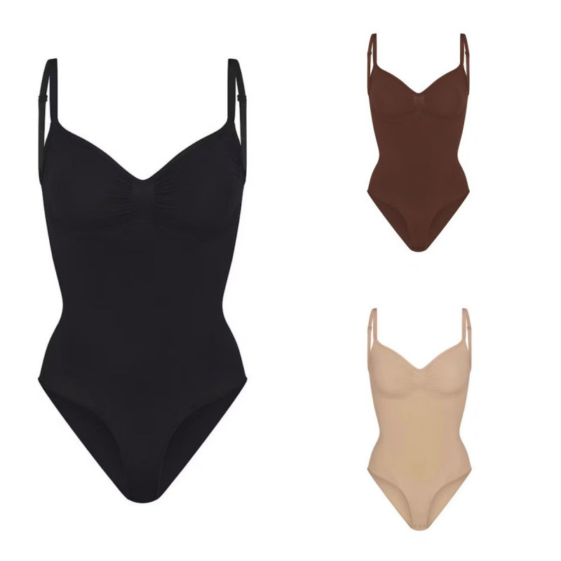 Skims Kardashian-Style Sexy Seamless Shapewear Bodysuit with Waist and Tummy Control, Triangle Hip-Hugging Thong