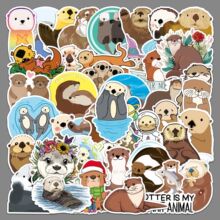 50张水獭贴纸可爱卡通动物涂鸦贴纸diy滑板手机壳行李箱贴纸防水