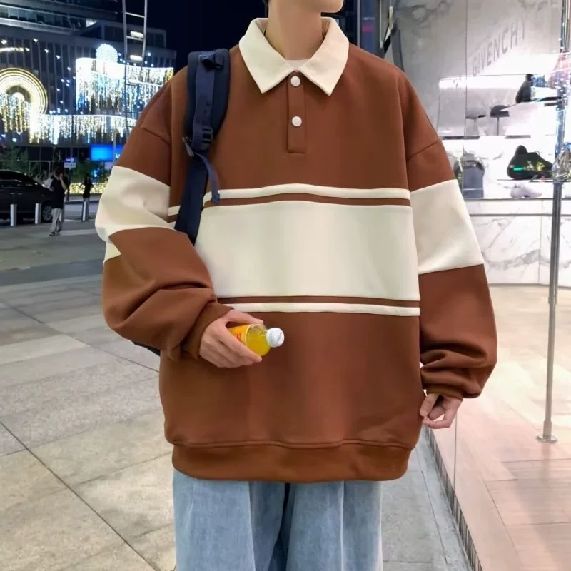 Новый тренд бренда прилива свободный POLO воротник свитера мужские Rins свободный круглый воротник с длинными рукавами осенний топ для мальчиков