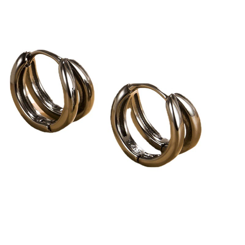 Серьги с двойными дуговыми кольцами в гонконгском стиле, женское круглое кольцо для ушей, нишевый дизайн, круглые серьги, модные пары