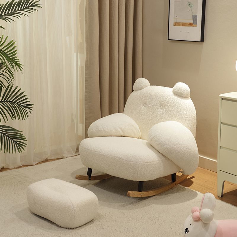 Mecedora de oso grande + pedal - Blanco - Cordero (ajustable, desmontable y lavable)
