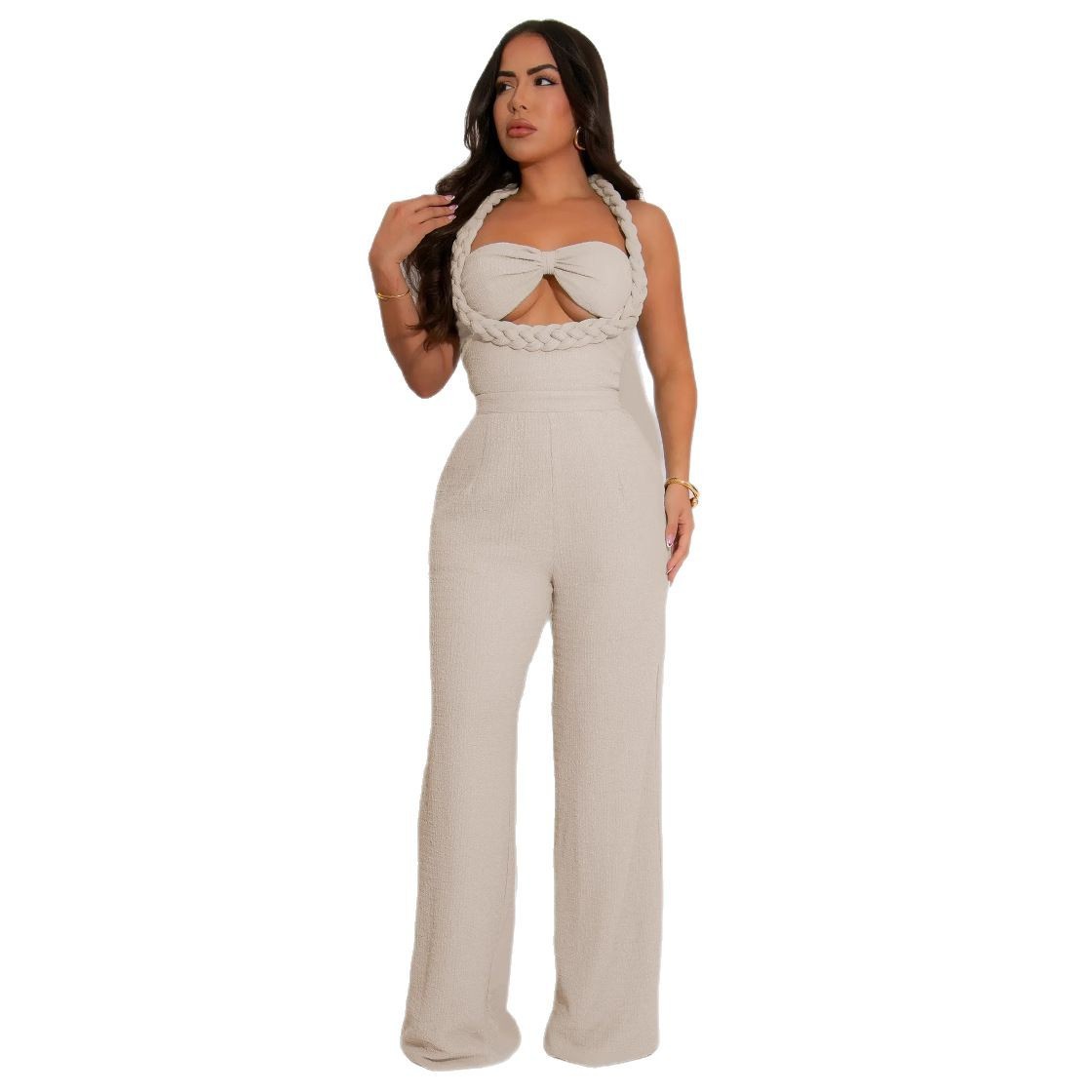 High Waist Design Woven Spaghetti Straps Sleeveless Loose Straight One Piece 9 High Waist Design Woven Spaghetti Straps Sleeveless Loose Straight One Piece