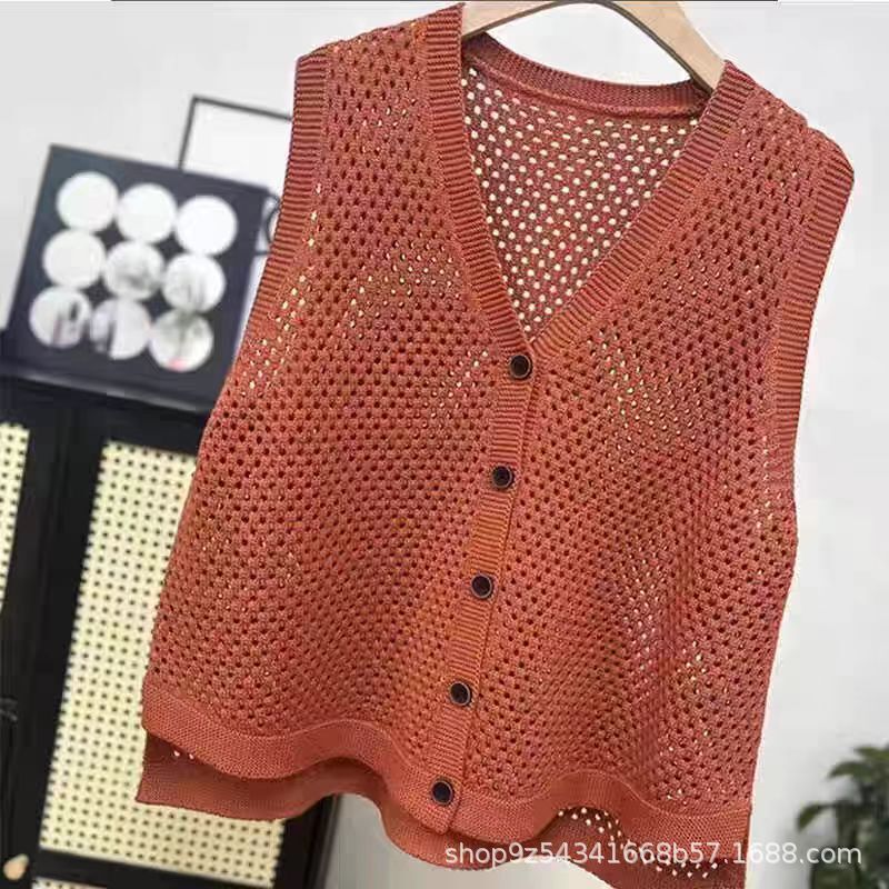 Foreign Trade Single Cut Out Knitted Vest for Women, Spring & Fall Outer Wear, Loose Large Size Versatile Sweater, Slim Vest