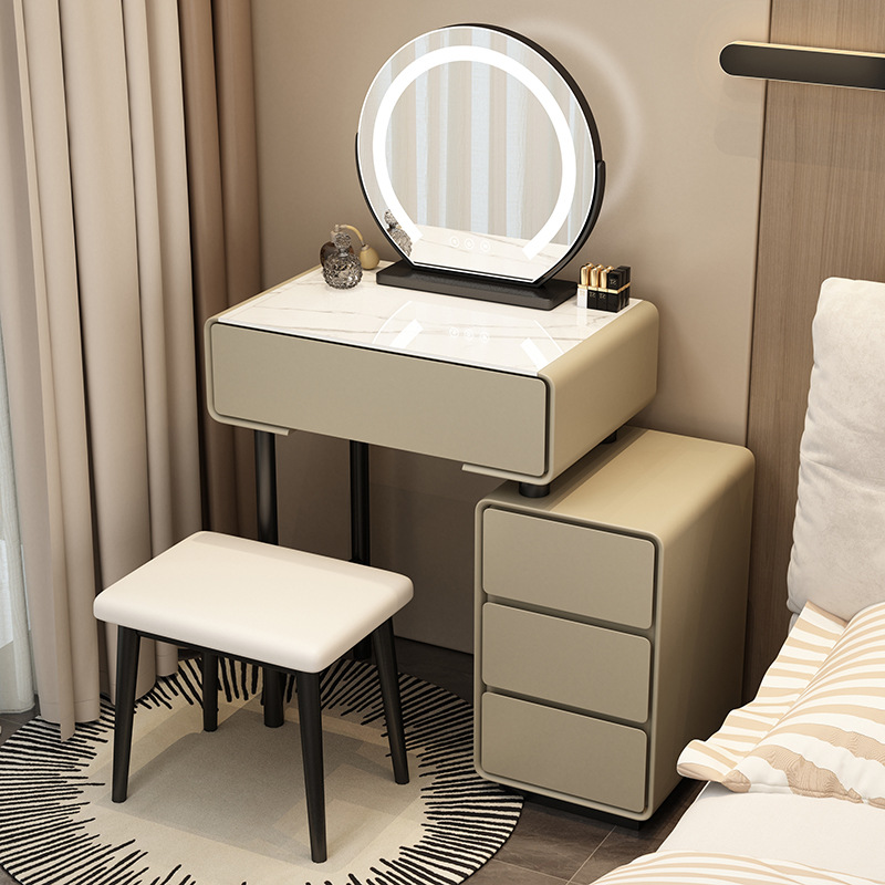 Tocador para el hogar Mesa de pizarra de roca simple con cajones Mesa de tocador de gran capacidad Mueble de almacenamiento junto a la cama Mesa de maquillaje integrada