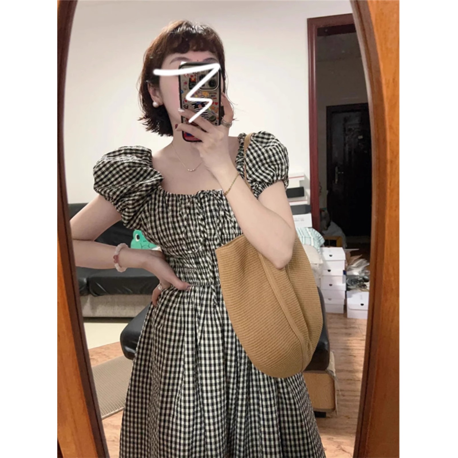 2025 새로운 여름 격자 무늬 허리 슬리밍 드레스 여름 휴가 패션 해변 해변 드레스