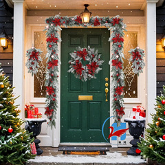 国境を越えた売れ筋クリスマスガーランドベルベットレッドフラワー模造クリスマスデコレーションセットホリデーガーランド逆さまホームデコレーション