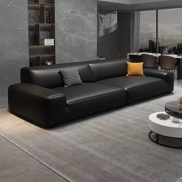 Big Black Cow Sofa for Living Room, Small Apartment Sofa, Light Luxury Modern Minimalist Tofu Block Lazy Sofa