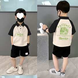 夏季半袖POLO衫男童短袖套装外穿中大童装休闲T恤短裤两件套男孩