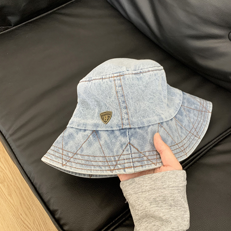 Sombrero de pescador de vaqueros para mujeres primavera y otoño retro sombrero de balde de agua muestra la cara pequeña versátil sombrero de protección solar contra el sol