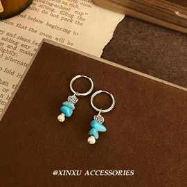 仿绿松石耳扣爆款独特设计耳饰女高级感防花朵气质设计感耳环饰