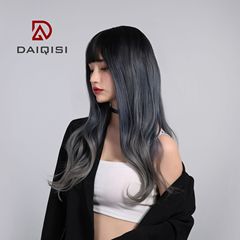 歐爍跨境假髮女長發大波浪漸變藍灰色全頭套網紅流行整頂發套批發
