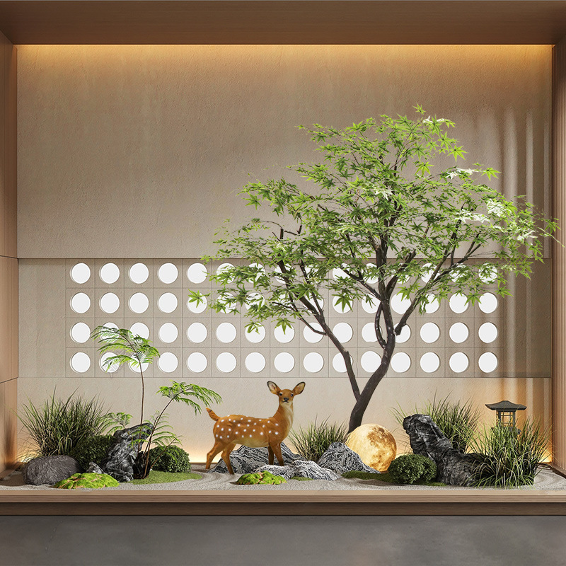 青楓の大型観葉植物、室内装飾用人工樹、模造樹、景観造園、リビングルームの床置きグリーン装飾、高級模造品|undefined