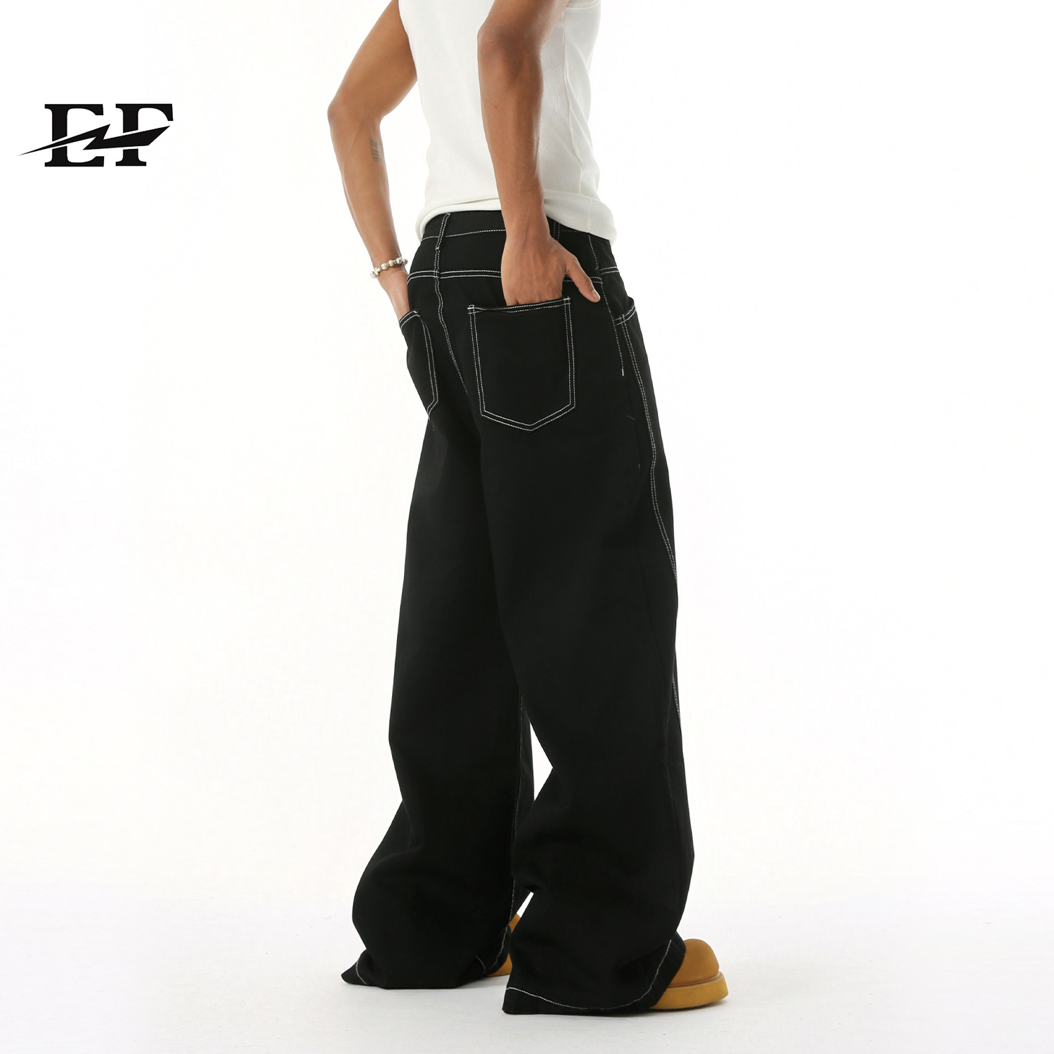 EF JEANS | 2025 spring new American design sense series bright line contour three-dimensional black casual jeans