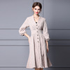 Zhili lantern sleeve dress is slim at the waist. 2021 Autumn New Retro jacquard medium and long A-shaped skirt