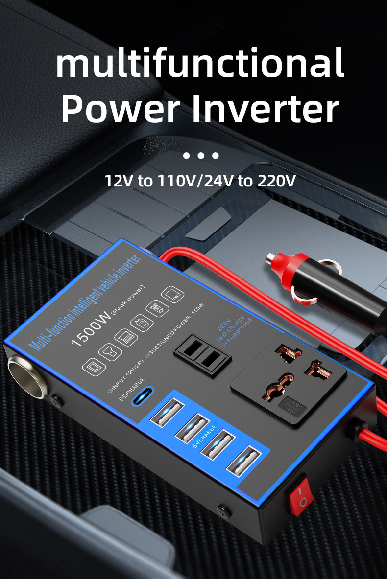 Car Inverter 12V24V Universal to 220V Car Power Socket Truck Smart Charging Inverter Converter