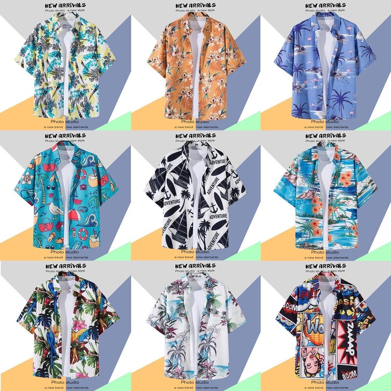 Cross-border Summer 3D Printed Short-sleeved Floral Shirt Men's Vintage Hawaii Beach Casual Loose Men's plus size Shirt