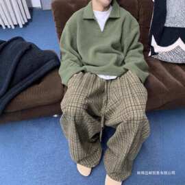 cleanfit格子裤子男春秋款bf慵懒松弛感穿搭美式高个子阔腿加长裤