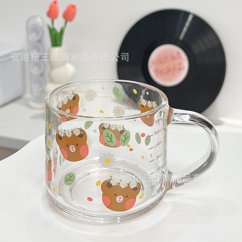 Taza de leche con tapa Taza de pajita Calefacción doméstica con cuchara Taza de impresión linda Taza de desayuno INS Taza de avena Estilo ins