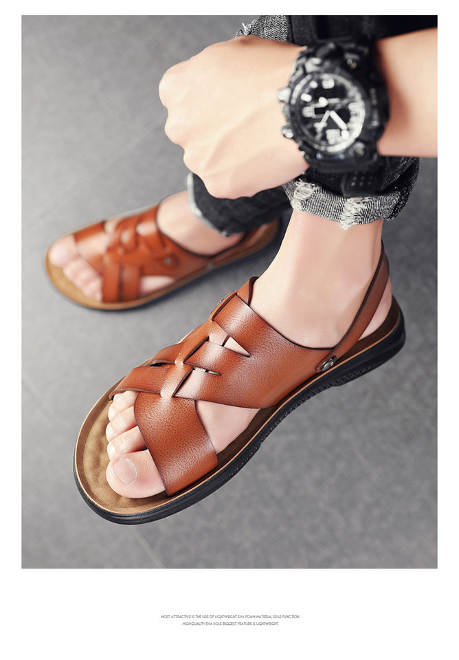 Dép sandal nam quai ngang hở ngón đế mềm thoáng khí chống trơn trượt cỡ lớn — Nâu Đen, vàng nâu chi tiết 17