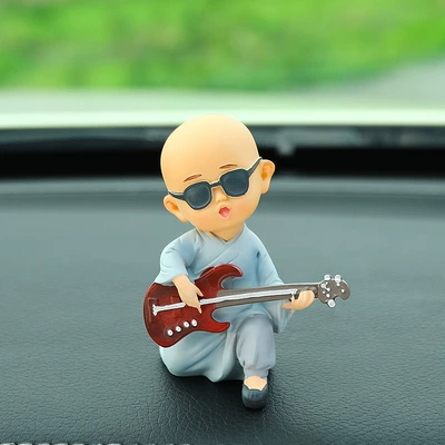 Car decoration car creative funny little monk car cute sweeping band Little Monk decoration supplies (Car ornaments) - little-monk-playing-guitar